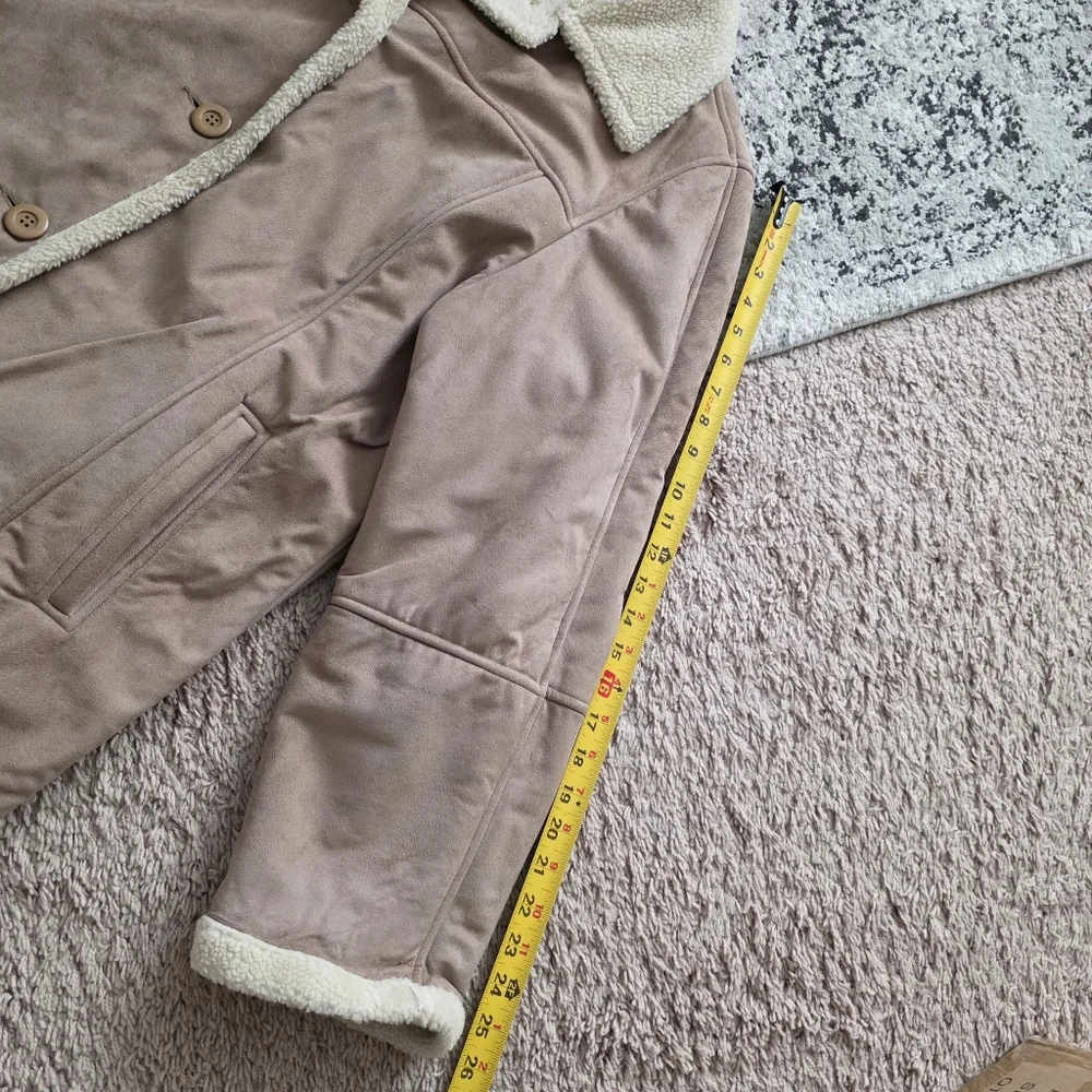 Y2k Utex Design Faux Suede Sherpa Lined Coat Womens XL Cream Tan Western Chic